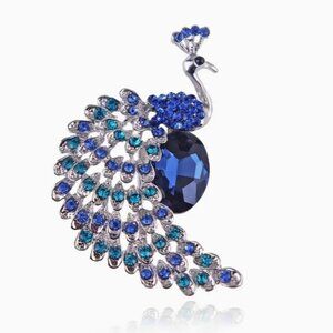 Colorful Korean Style Fashion Creative Retro Blue Crystal Peacock Brooch Pin 2"
